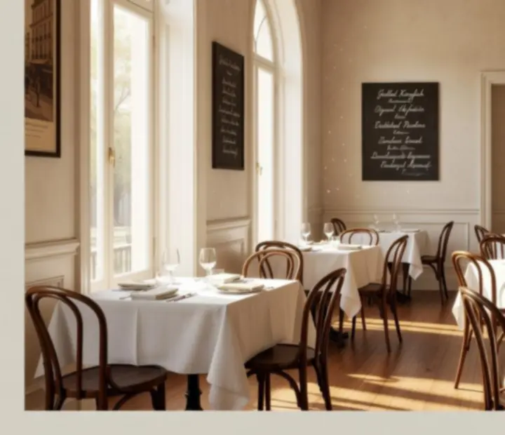 Sun-lit bistro interior with elegant bentwood chairs at Straight & Sear