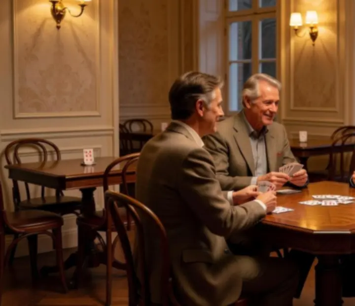 Evening event in Straight & Sear's private card lounge with guests seated at game tables