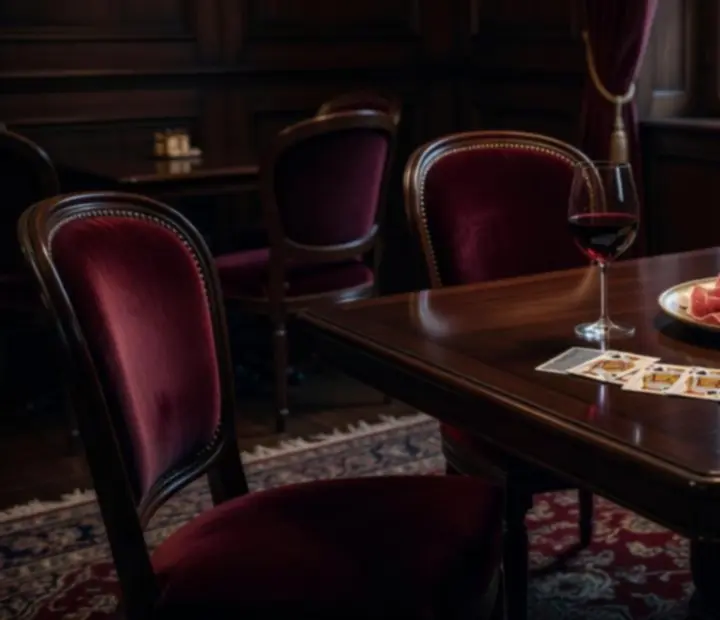 Wine and small plates arranged beside an upstairs card table
