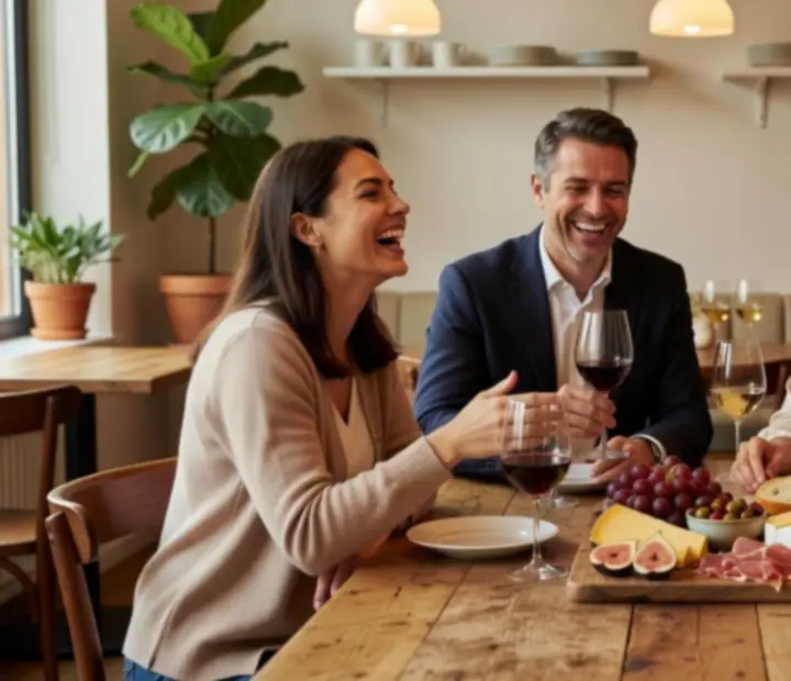 Guests sharing food and conversation during a past event at Straightandsear