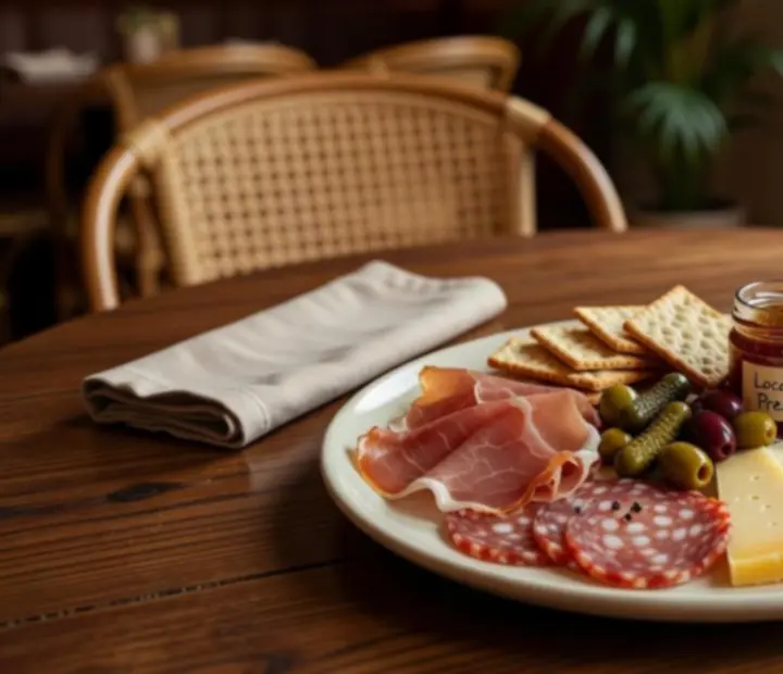 Artisan tasting platter with charcuterie, cheeses and accompaniments